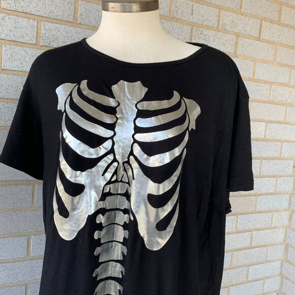 PRETTYLITTLETHING BLACK Skeleton Holographic T SHIRT DRESS SIZE 12 RAYON - Picture 8 of 13